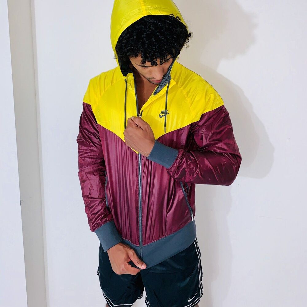 Nike Vintage Rare Windrunner Windbreaker Jacket Yellow Maroon Nylon M